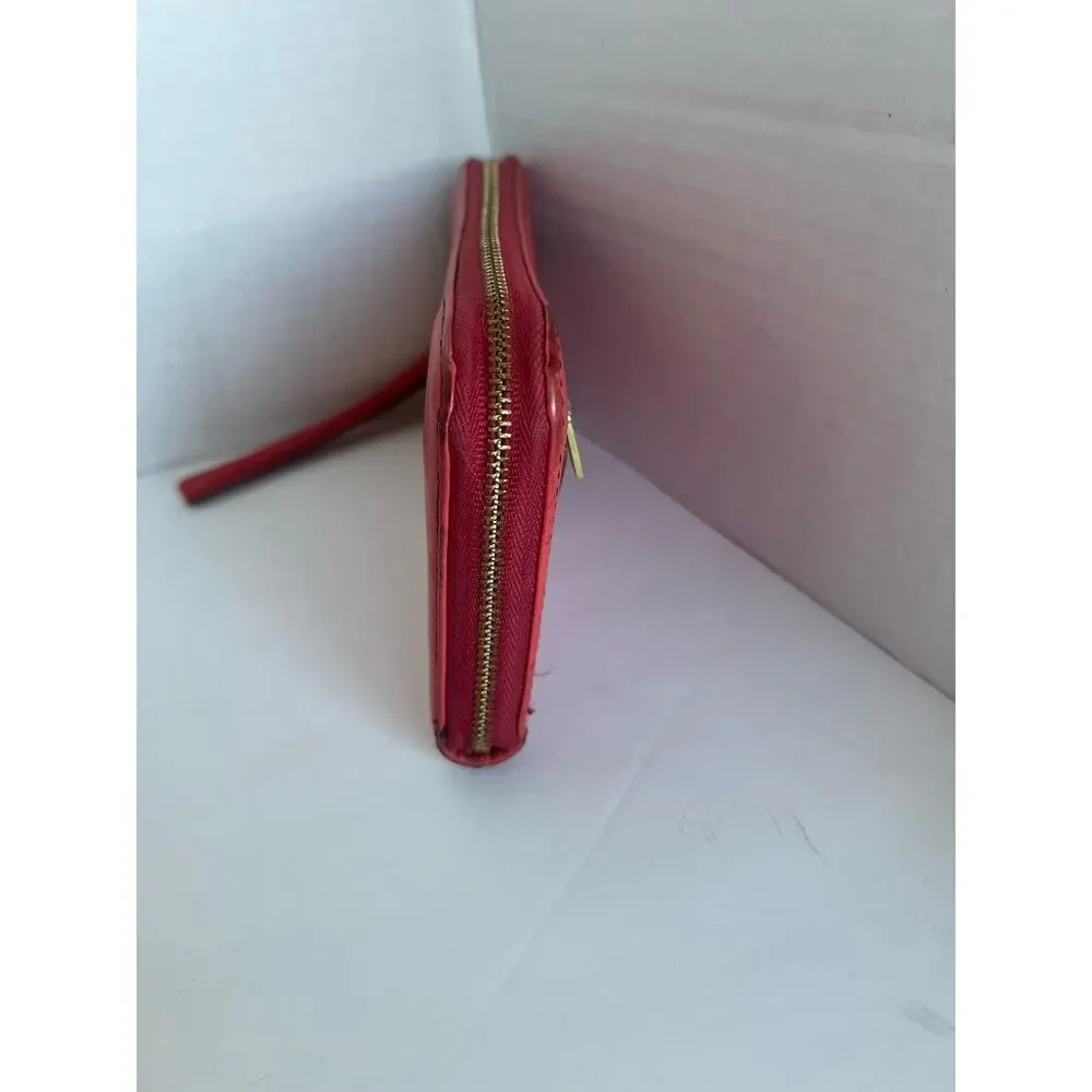 Fossil Wristlet Wallet Women‎ OS Coral Leather Zip Around Clutch
